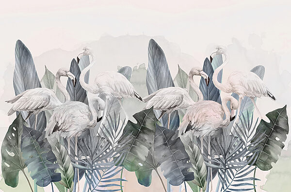 Un groupe de flamants roses et des feuilles w00505v2p 600x396 - Un groupe de flamants roses et des feuilles - tegory