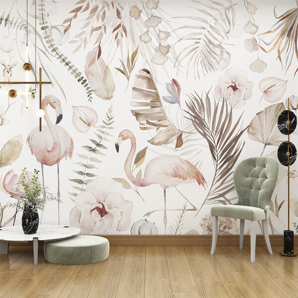 Une aquarelle de flamants roses et de fleurs Une aquarelle de flamants roses et de fleurs