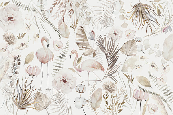 Une aquarelle de flamants roses et de fleurs Une aquarelle de flamants roses et de fleurs