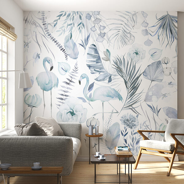 Un motif de flamants roses et de fleurs Un motif de flamants roses et de fleurs