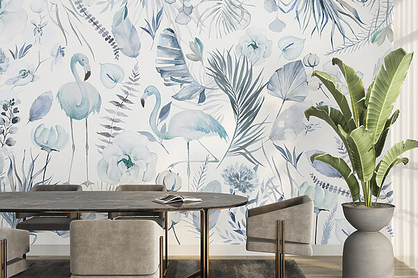Un motif de flamants roses et de fleurs Un motif de flamants roses et de fleurs