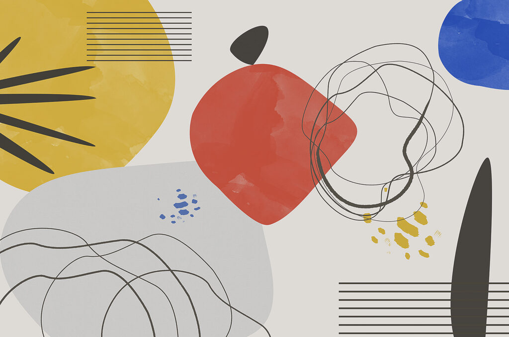 Une œuvre d'art colorée avec des lignes et des cercles Une œuvre d'art colorée avec des lignes et des cercles
