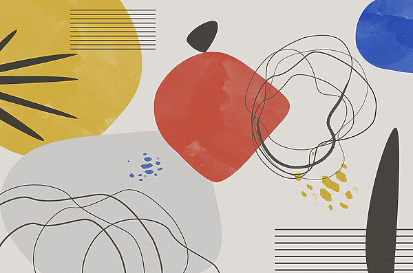 Une œuvre d'art colorée avec des lignes et des cercles Une œuvre d'art colorée avec des lignes et des cercles