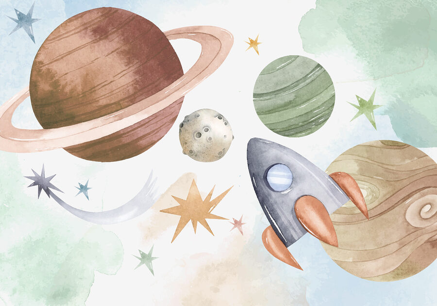 Une fusée et des planètes dans l'espace
