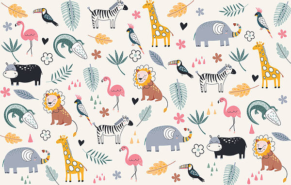 Un motif d'animaux et de feuilles Un motif d'animaux et de feuilles
