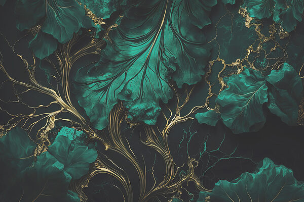 Feuilles élégantes de couleur sarcelle avec des veines métalliques Feuilles élégantes de couleur sarcelle avec des veines métalliques