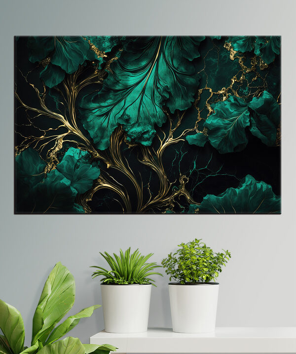 Feuilles élégantes de couleur sarcelle avec des veines métalliques Feuilles élégantes de couleur sarcelle avec des veines métalliques