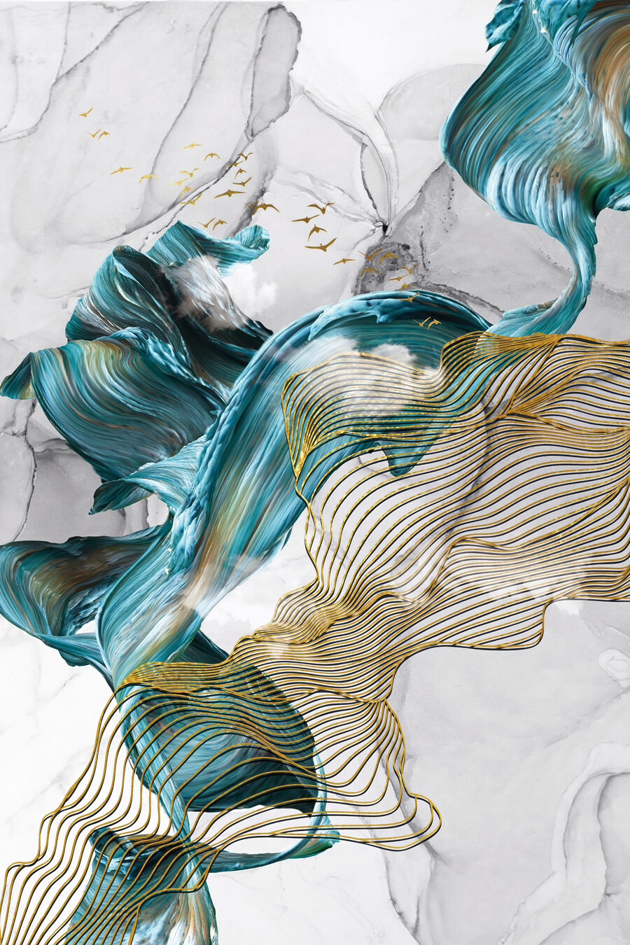 Vagues éthérées et oiseaux en vol Vagues éthérées et oiseaux en vol