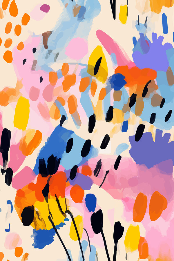 Une peinture colorée de points noirs et de taches Une peinture colorée de points noirs et de taches