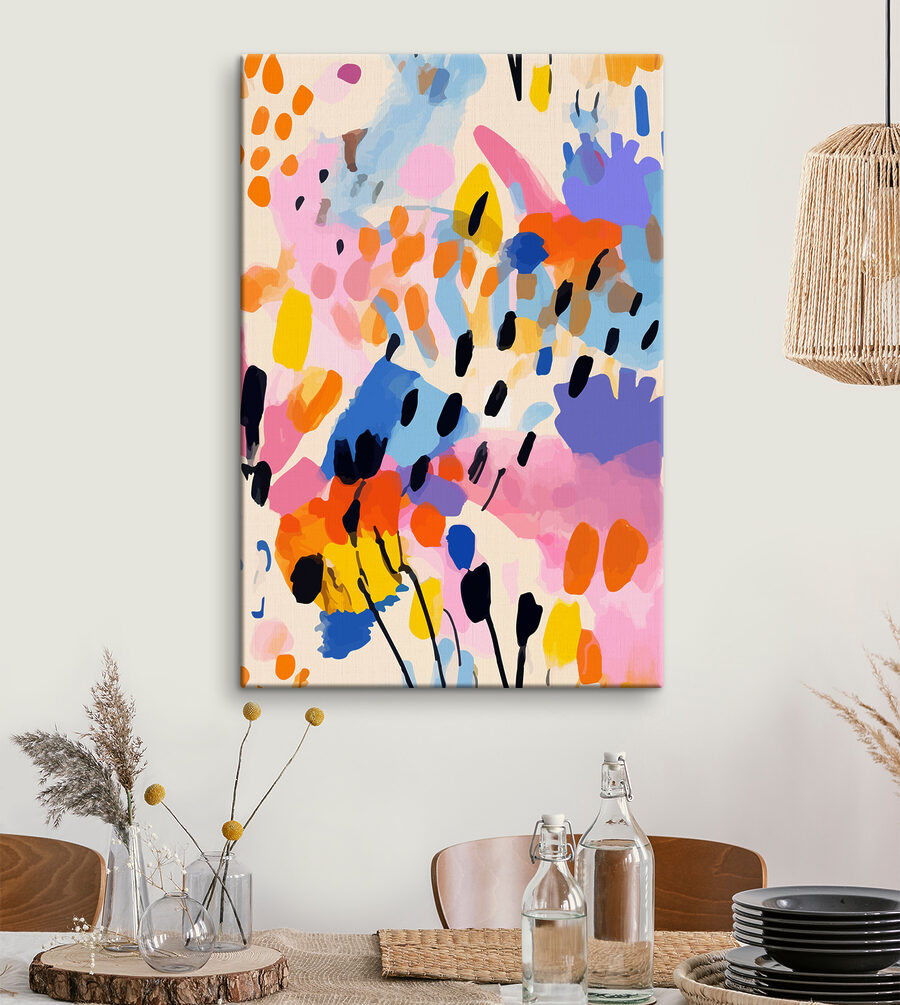 Tableaux Une peinture colorée de points noirs et de taches – Image 2