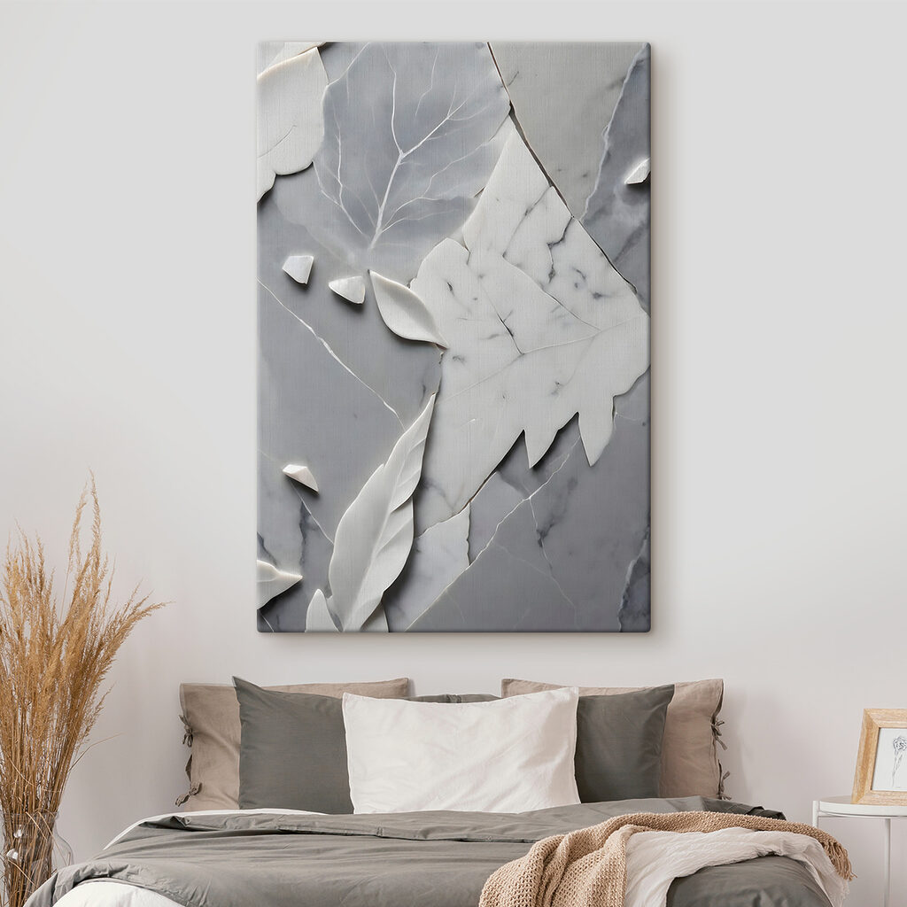 s38272pib155m 1024x1024 - Une surface en marbre blanc et gris avec des feuilles - tegory