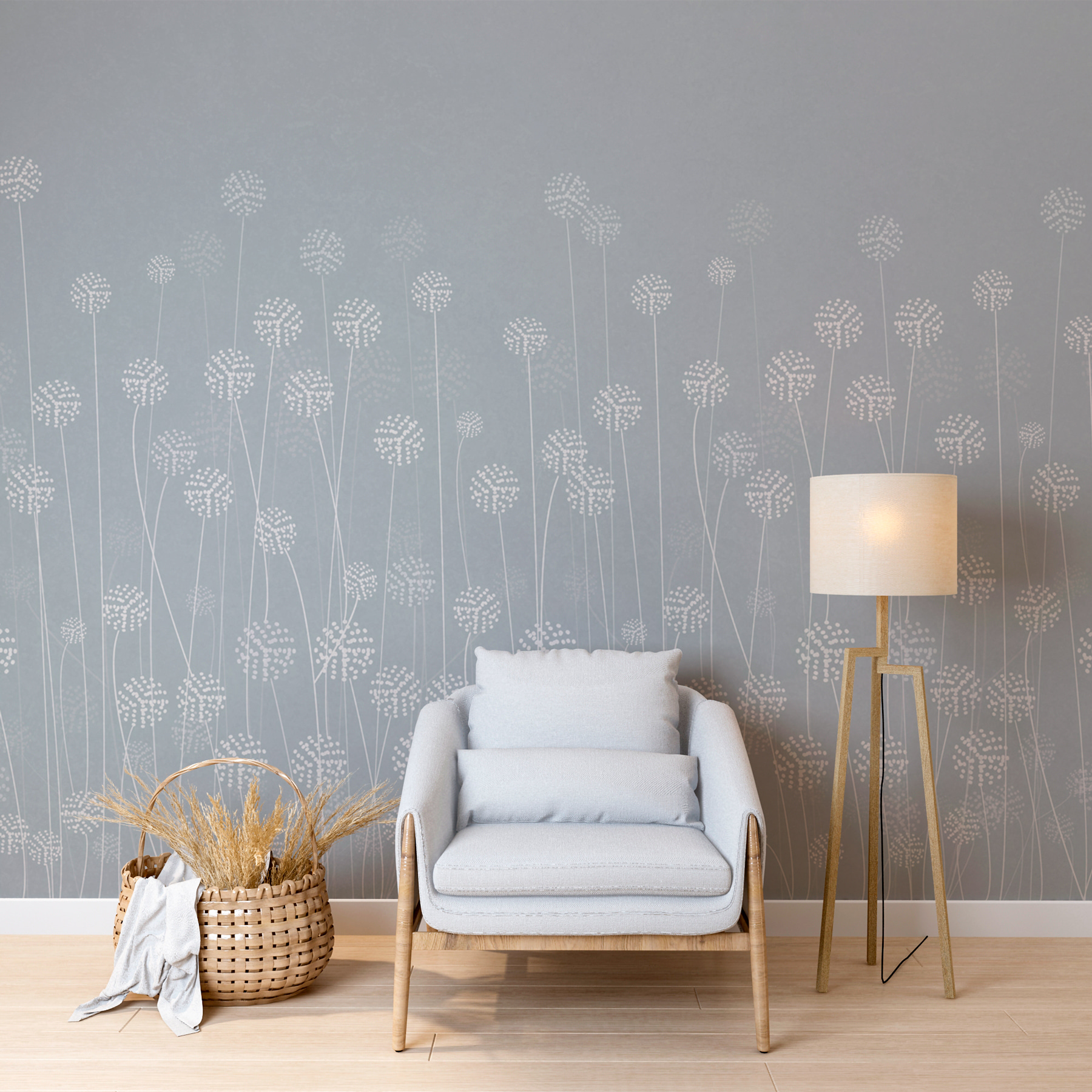 w00613v1pig1ms - Fleurs blanches sur fond gris - tegory