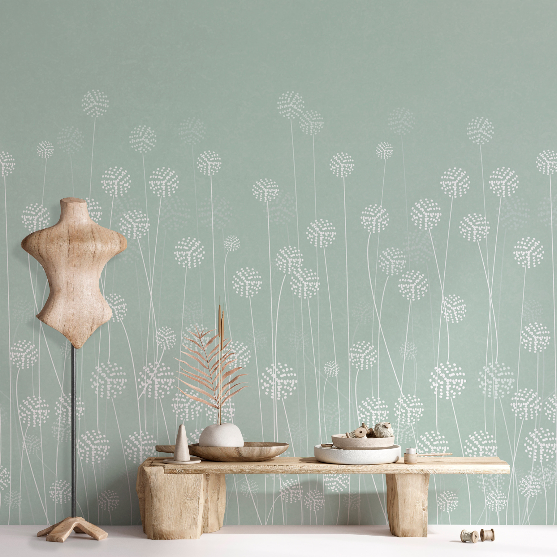 w00613v3pih1ms - Fleurs blanches sur fond vert - tegory