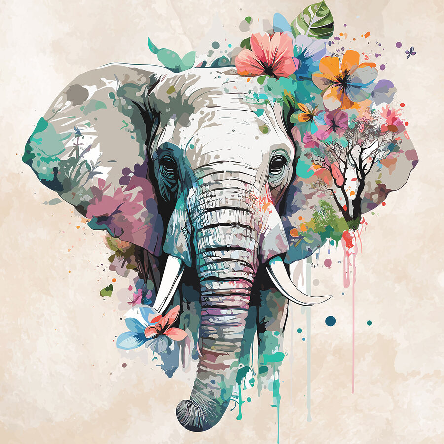 Un éléphant avec des fleurs et des feuilles Un éléphant avec des fleurs et des feuilles