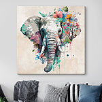 Tableaux Un éléphant avec des fleurs et des feuilles