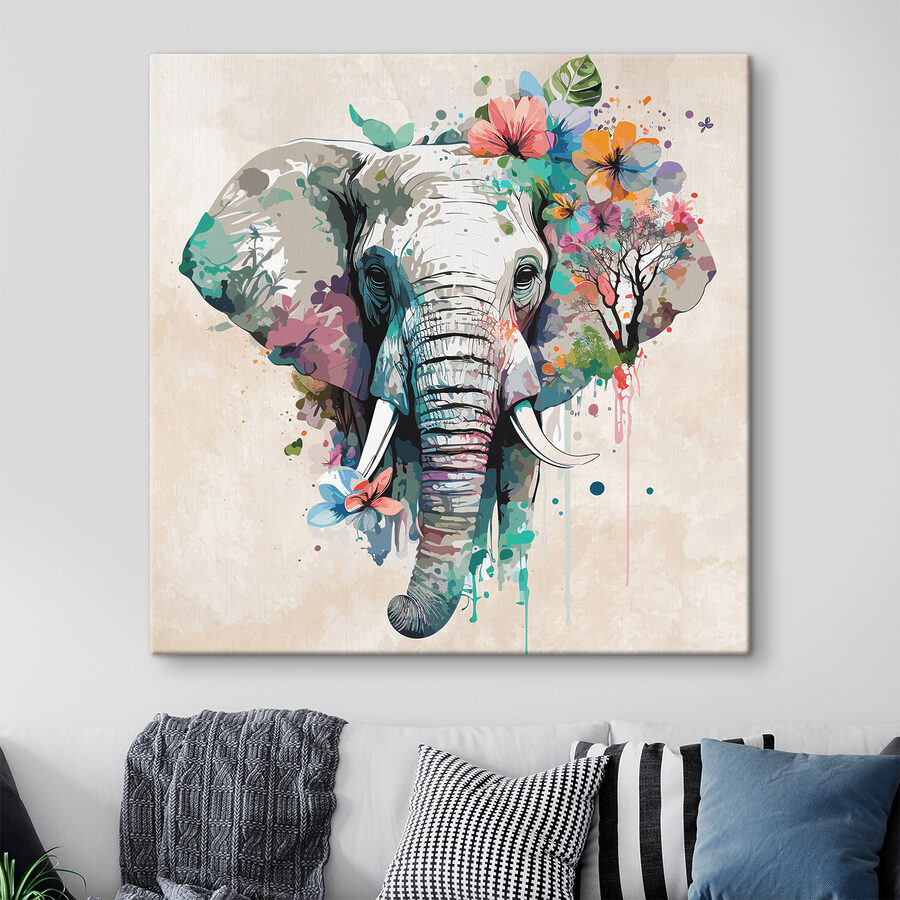 Un éléphant avec des fleurs et des feuilles Un éléphant avec des fleurs et des feuilles