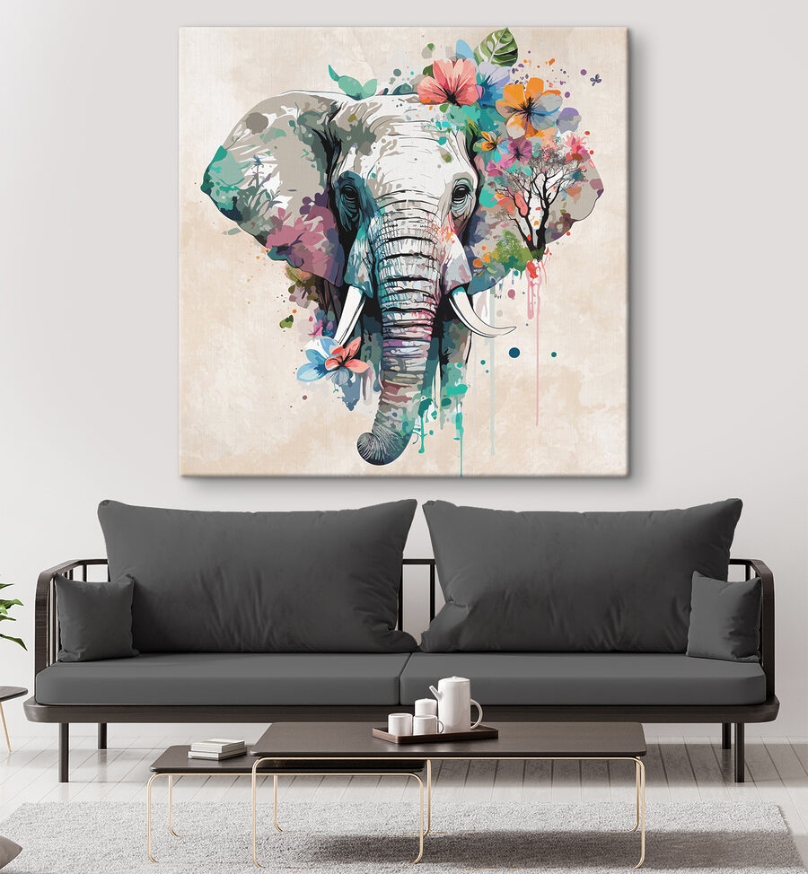 Un éléphant avec des fleurs et des feuilles Un éléphant avec des fleurs et des feuilles