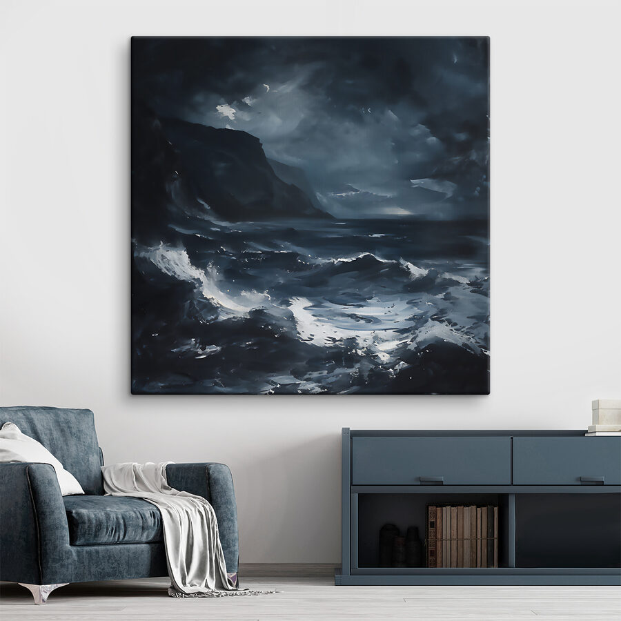 Une mer agitée avec des montagnes et des nuages Une mer agitée avec des montagnes et des nuages