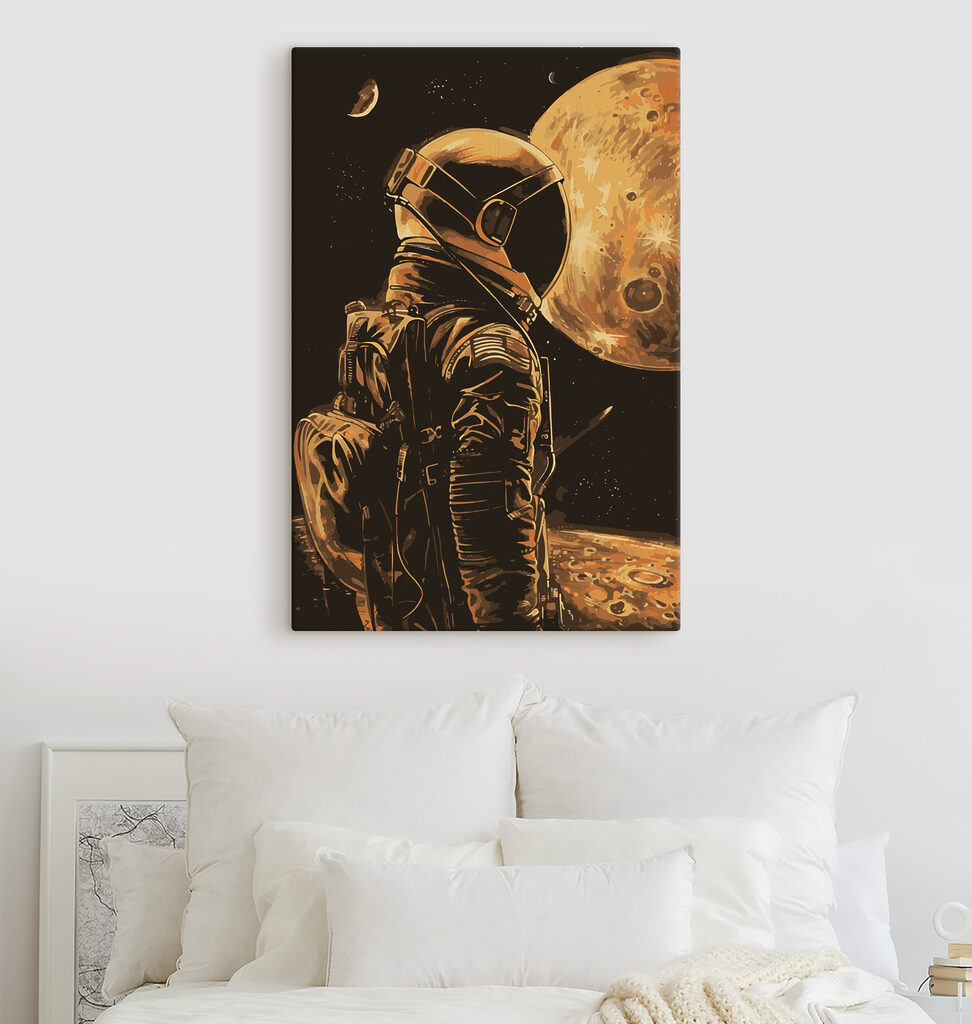 A person wearing a helmet and standing in space A person wearing a helmet and standing in space