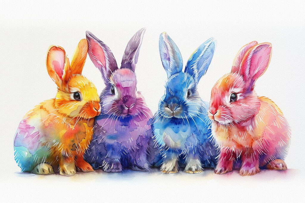 A group of colorful bunnies A group of colorful bunnies
