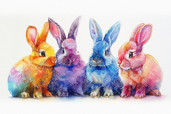 Un groupe de lapins colorés Un groupe de lapins colorés