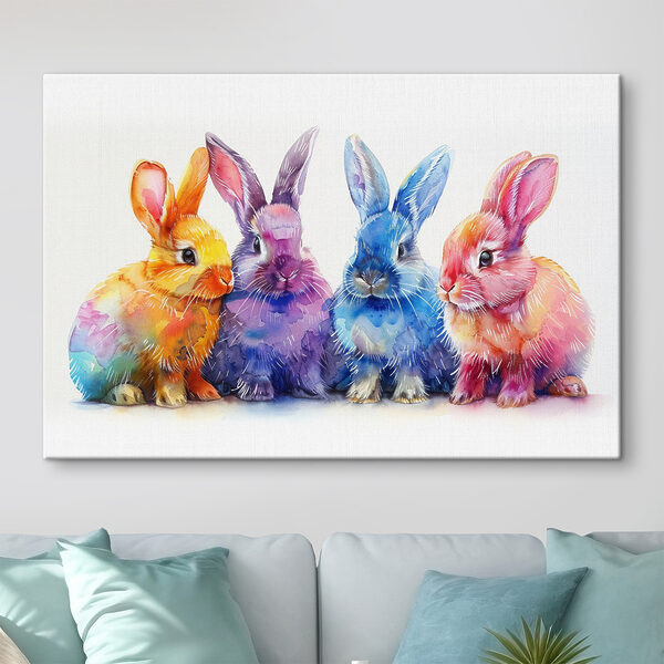 Un groupe de lapins colorés Un groupe de lapins colorés