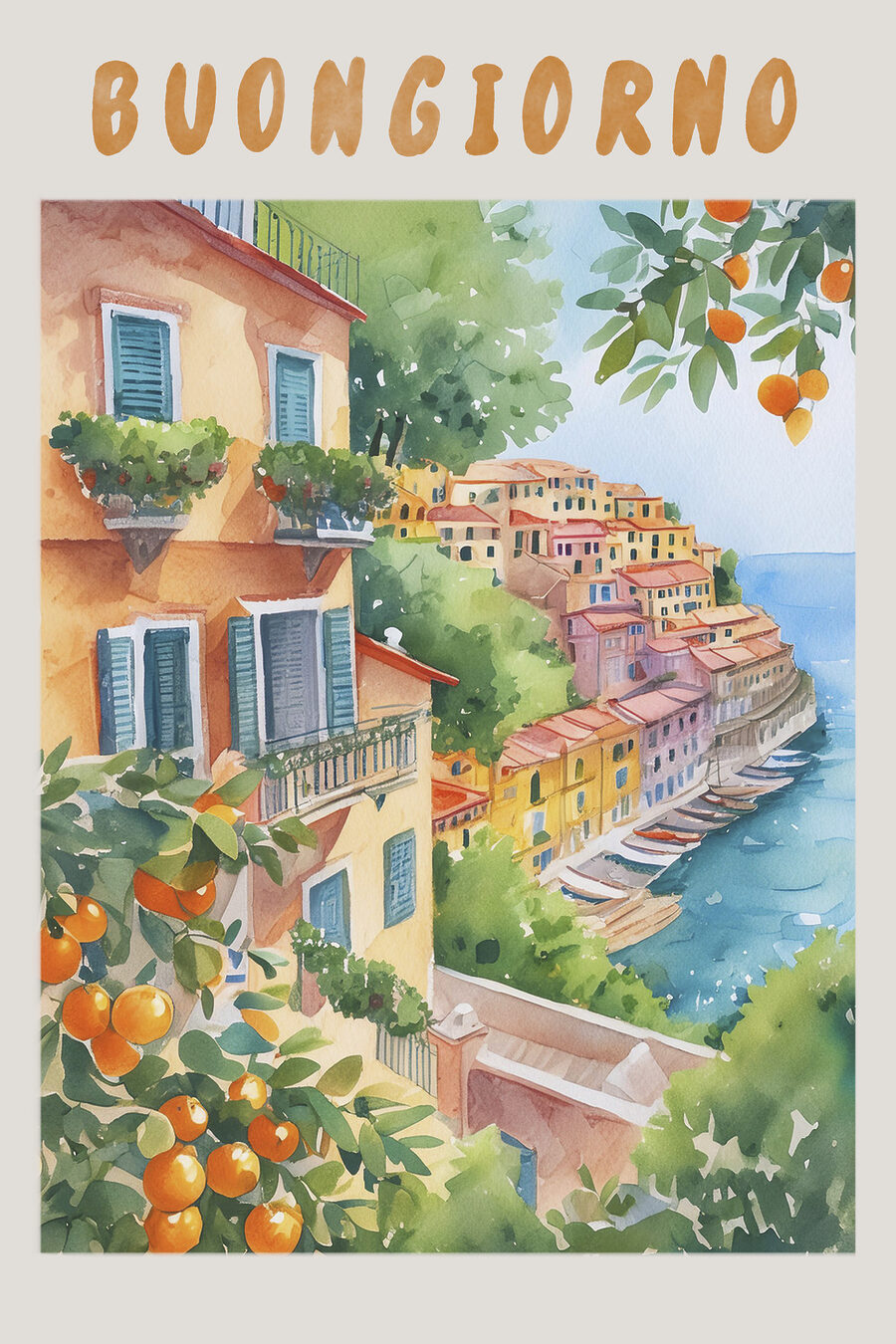 Tableaux Aquarelle d'une ville au bord de l'eau – Image 3