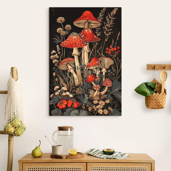 Une peinture de champignons et de plantes Une peinture de champignons et de plantes