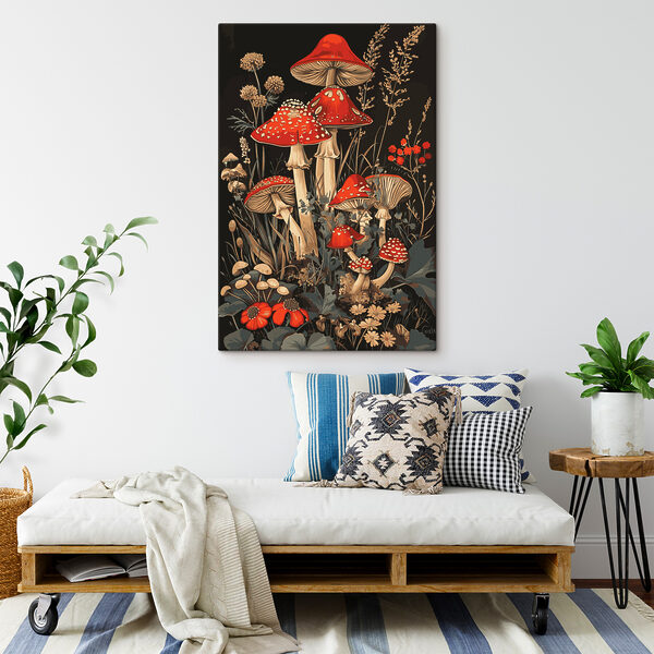 Une peinture de champignons et de plantes Une peinture de champignons et de plantes