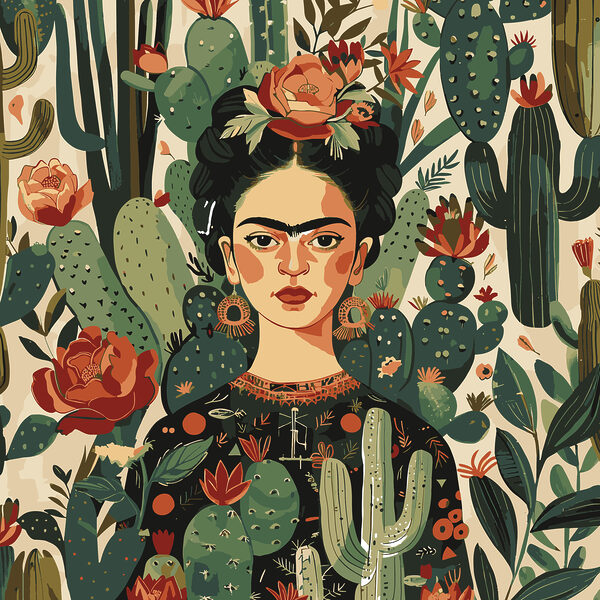 Peinture d'une femme avec des cactus Peinture d'une femme avec des cactus