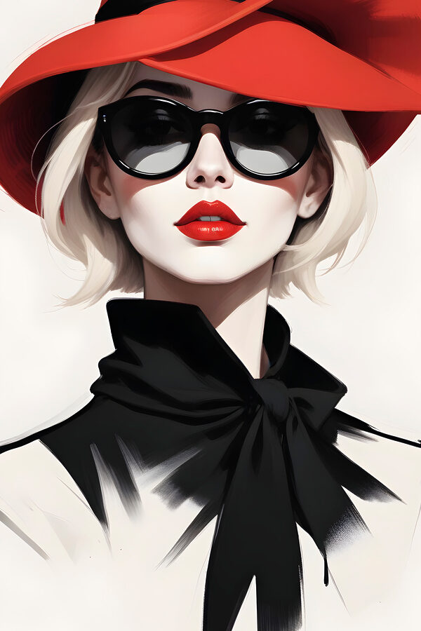 Une femme portant un chapeau rouge et des lunettes de soleil Une femme portant un chapeau rouge et des lunettes de soleil