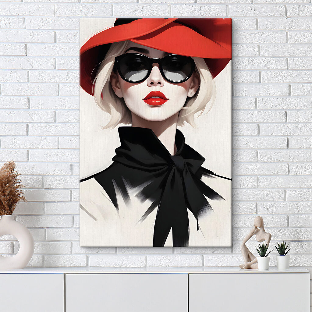 A woman wearing a red hat and sunglasses A woman wearing a red hat and sunglasses