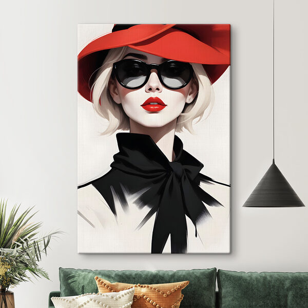 Une femme portant un chapeau rouge et des lunettes de soleil Une femme portant un chapeau rouge et des lunettes de soleil