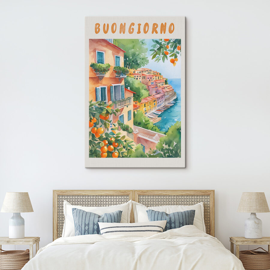 Tableaux Aquarelle d'une ville au bord de l'eau