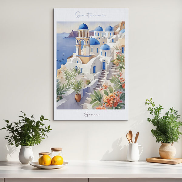 Peinture d'un bâtiment blanc avec des dômes bleus Peinture d'un bâtiment blanc avec des dômes bleus