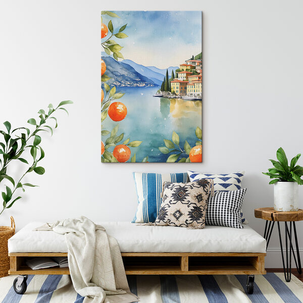 Aquarelle d'une ville au bord d'un plan d'eau Aquarelle d'une ville au bord d'un plan d'eau