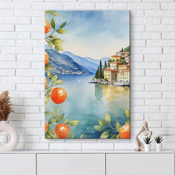 Aquarelle d'une ville au bord d'un plan d'eau Aquarelle d'une ville au bord d'un plan d'eau