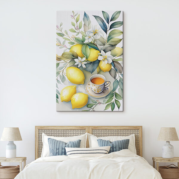Une peinture de citrons et une tasse de thé Une peinture de citrons et une tasse de thé