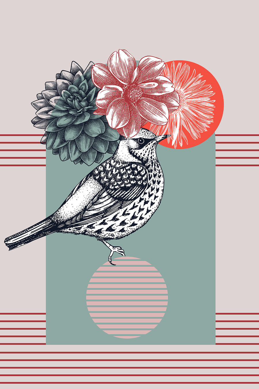 Un oiseau avec des fleurs sur la tête