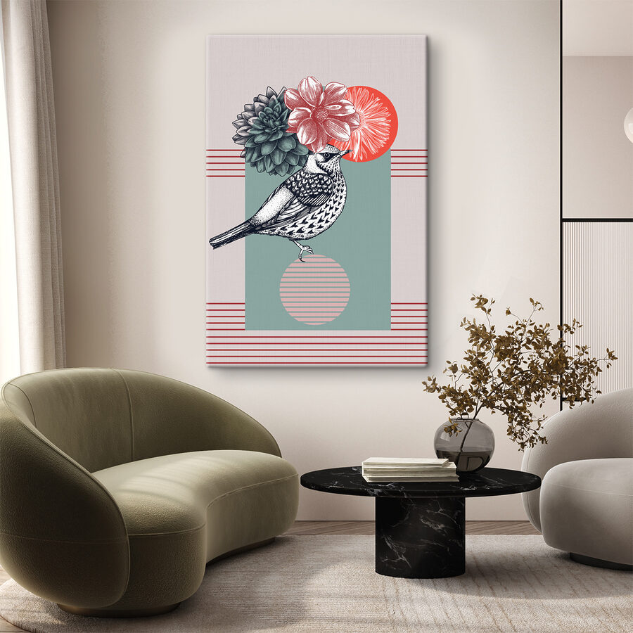 Un oiseau avec des fleurs sur la tête
