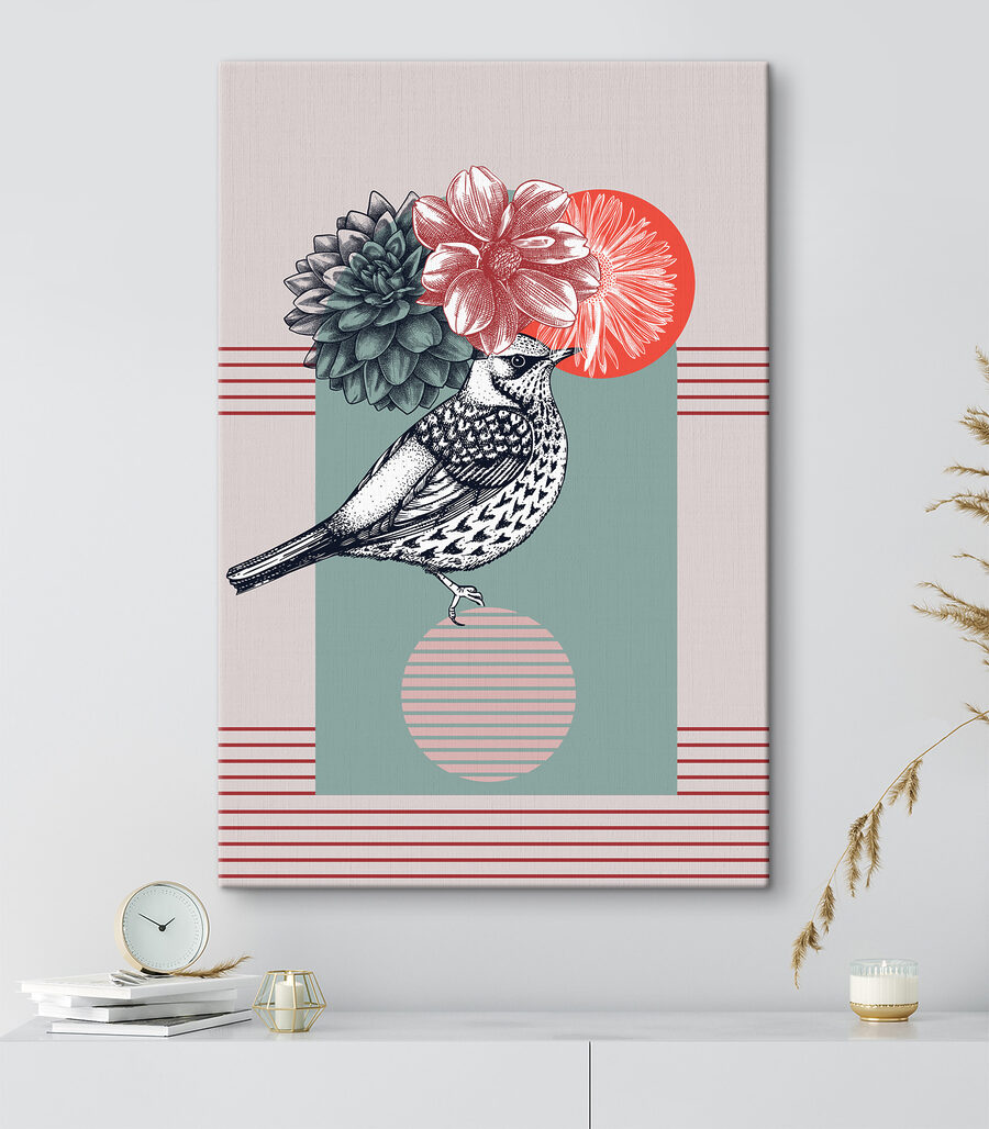 Un oiseau avec des fleurs sur la tête