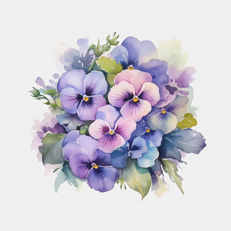 Un bouquet de fleurs violettes et bleues