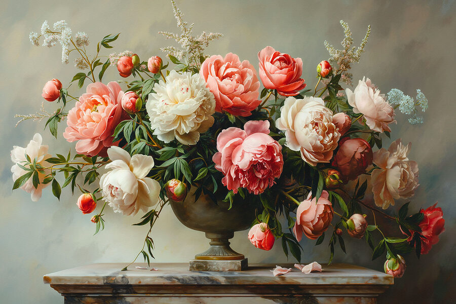 Un vase de fleurs roses et blanches
