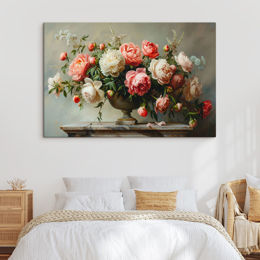 Un vase de fleurs roses et blanches