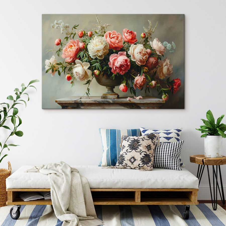 Un vase de fleurs roses et blanches