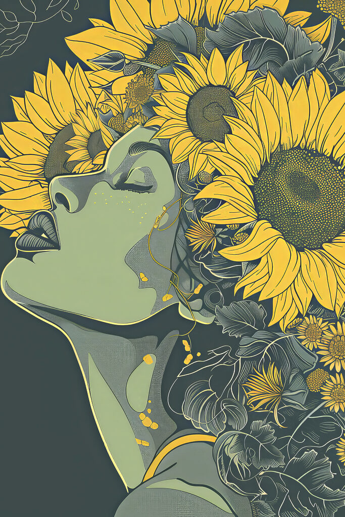 A woman with sunflowers in her hair A woman with sunflowers in her hair