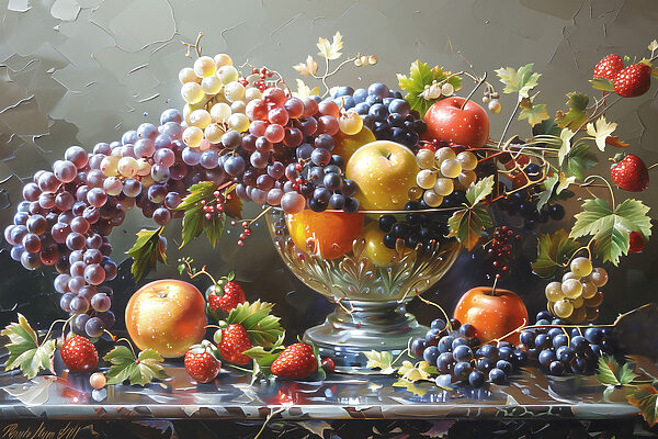 Une peinture de fruits dans un bol Une peinture de fruits dans un bol