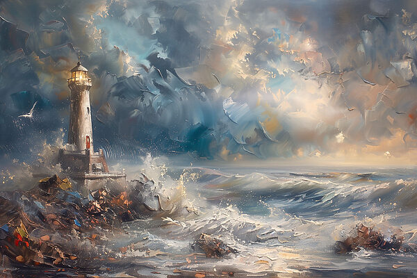 Peinture d'un phare dans l'océan Peinture d'un phare dans l'océan