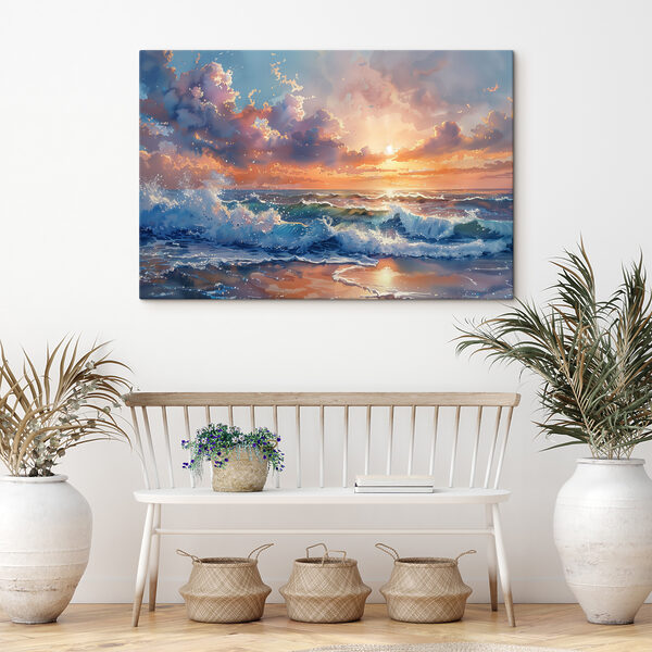 Une peinture de vagues s'écrasant sur la plage Une peinture de vagues s'écrasant sur la plage