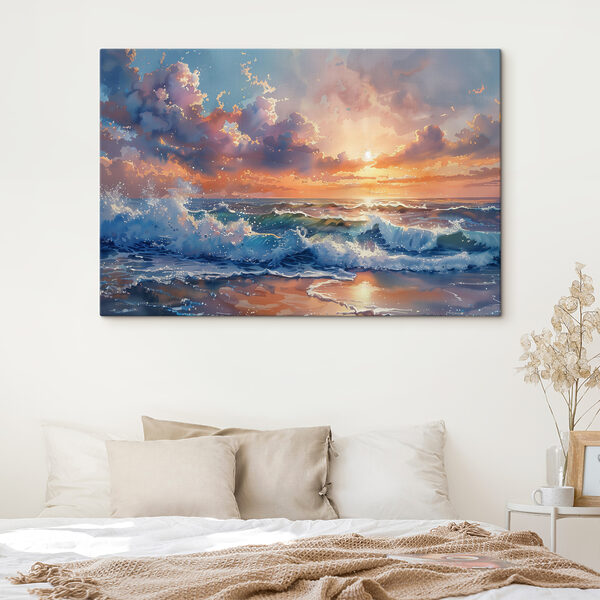 Une peinture de vagues s'écrasant sur la plage Une peinture de vagues s'écrasant sur la plage